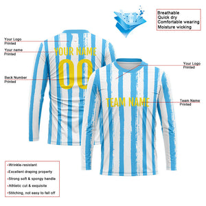 Custom Basketball Soccer Football Shooting Long T-Shirt for Adults and Kids Stripe-Light Blue