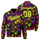 Custom Splashing skeletons & Orange green Varsity Jacket for Men Women and Youth with Personalized Letterman Jacket