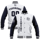 Custom White Navy Waterproof Varsity Jackets Personalized Stitched Name Number Logo to Letterman Jackets