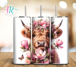 20oz Tumbler - Pink Flower Highland