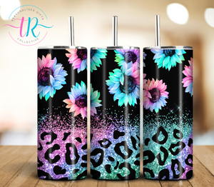 20oz Tumbler - Neon Flowers and Cheetah