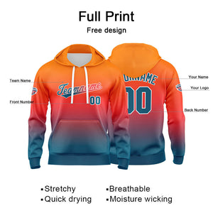 Custom Gradient Hoodie For Man Woman Girl Boy Print Your Logo Name Number Orange Lake Blue