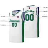 Custom basketball jersey shorts for men and women. Embroidered and printed name, number and logo White