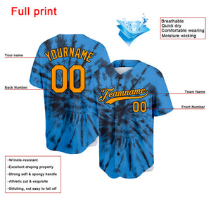 Custom Full Print Design Blue Tie-Dyed Baseball Jersey