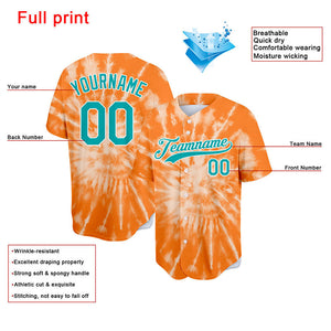 Custom Full Print Design Orange Tie-Dyed Baseball Jersey