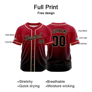 Custom Full Print Design Baseball Jersey black-red