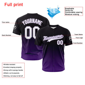 Custom Full Print Design Baseball Jersey Black-Purple