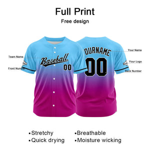 Custom Full Print Design  Baseball Jersey Light Blue&Pink Purple