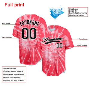 Custom Full Print Design Red Tie-Dyed Baseball Jersey