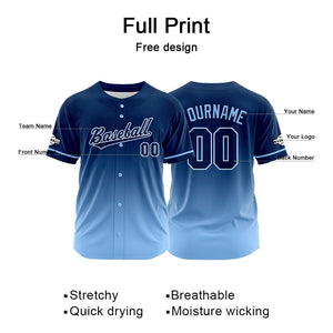 Custom Full Print Design  Baseball Jersey light blue-navy