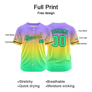 Custom Full Print Design Baseball Jersey green-yellow-purple