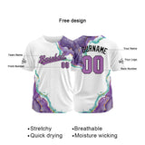 Custom Full Print Design Baseball Jersey white-purple-green