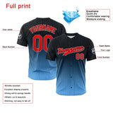 Custom Full Print Design Baseball Jersey Black-Light Blue