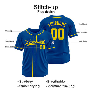 Custom Baseball Jersey Stitched Design Personalized Hip Hop Baseball Shirts Royal-Yellow