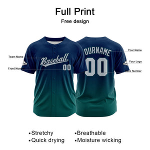 Custom Full Print Design Baseball Jersey green-navy