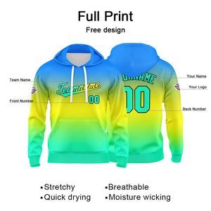 Custom Gradient Hoodie For Man Woman Girl Boy Print Your Logo Name Number Blue Yellow Green