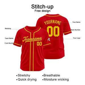 Custom Baseball Jersey Stitched Design Personalized Hip Hop Baseball Shirts Red-Yellow