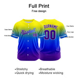 Custom Full Print Design Baseball Jersey purple-blue-yellow