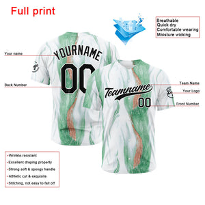 Custom Full Print Design Baseball Jersey White-Green