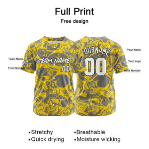 Custom Baseball Jersey Personalized Baseball Shirt for Men Women Kids Youth Teams Stitched and Print Yellow&Grey