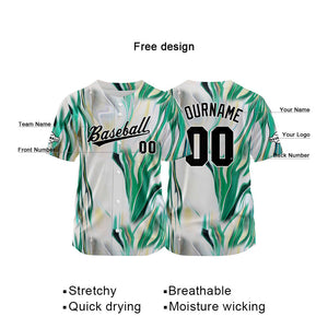 Custom Full Print Design Baseball Jersey green-white