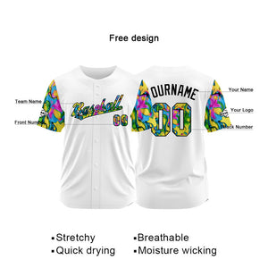 Custom Full Print Design Baseball Jersey white-green-yellow