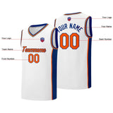 Custom basketball jersey shorts for men and women. Embroidered and printed name, number and logo White