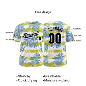 Custom Full Print Design Baseball Jersey blue-yellow green