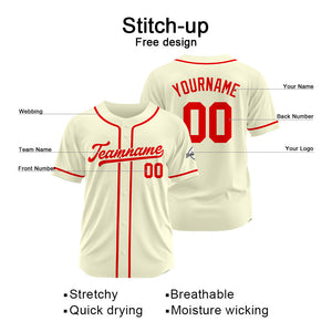 Custom Baseball Jersey Stitched Design Personalized Hip Hop Baseball Shirts Cream-Red