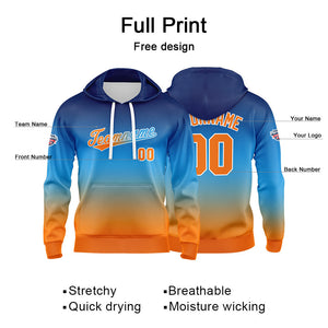 Custom Gradient Hoodie For Man Woman Girl Boy Print Your Logo Name Number Blue Orange