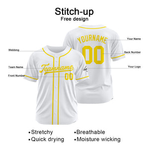 Custom Baseball Jersey Stitched Design Personalized Hip Hop Baseball Shirts White-Yellow