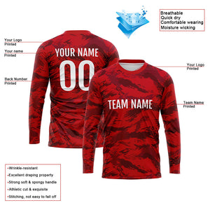 Custom Basketball Soccer Football Shooting Long T-Shirt for Adults and Kids Camouflage Red