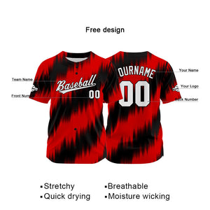 Custom Full Print Design Baseball Jersey black-red