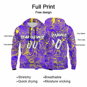 Custom Sweatshirt Hoodie For Man Woman Girl Boy Print Your Logo Name Number Purple&Yellow