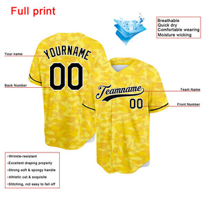 Custom Full Print Design Yellow Camouflage Baseball Jersey