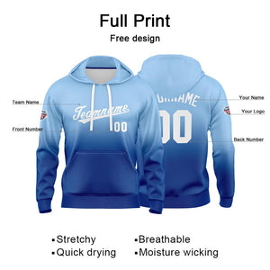 Custom Gradient Hoodie For Man Woman Girl Boy Print Your Logo Name Number Light Blue White