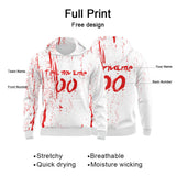 Custom White-Red 3D Pattern Design Bomber Full-Snap Varsity  Hoodie