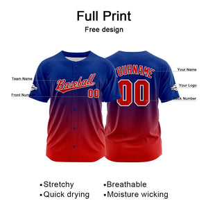 Custom Full Print Design Baseball Jersey red-blue