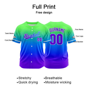 Custom Full Print Design Baseball Jersey purple-blue-green