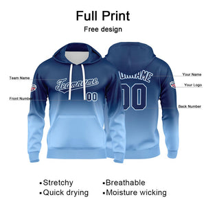 Custom Gradient Hoodie For Man Woman Girl Boy Print Your Logo Name Number Navy Light Blue