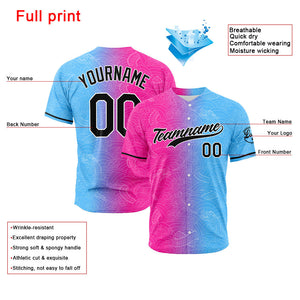 Custom Full Print Design  Baseball Jersey Hot Pink-Light Blue