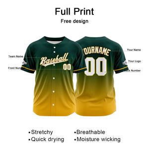 Custom Full Print Design Baseball Jersey yellow-green