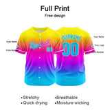 Custom Full Print Design Baseball Jersey light blue-purple-yellow