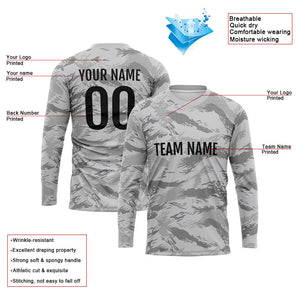 Custom Basketball Soccer Football Shooting Long T-Shirt for Adults and Kids Camouflage Gray