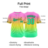 Custom Full Print Design Baseball Jersey green-yellow-pink