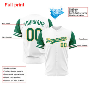 Custom Full Print Design Baseball Jersey white-green-yellow