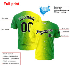 Custom Full Print Design Baseball Jersey Yellow-Green