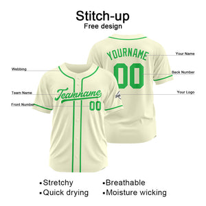 Custom Baseball Jersey Stitched Design Personalized Hip Hop Baseball Shirts Cream-Green