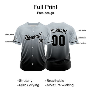 Custom Full Print Design Baseball Jersey black-gray