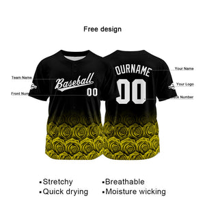 Custom Full Print Design Baseball Jersey rose-yellow